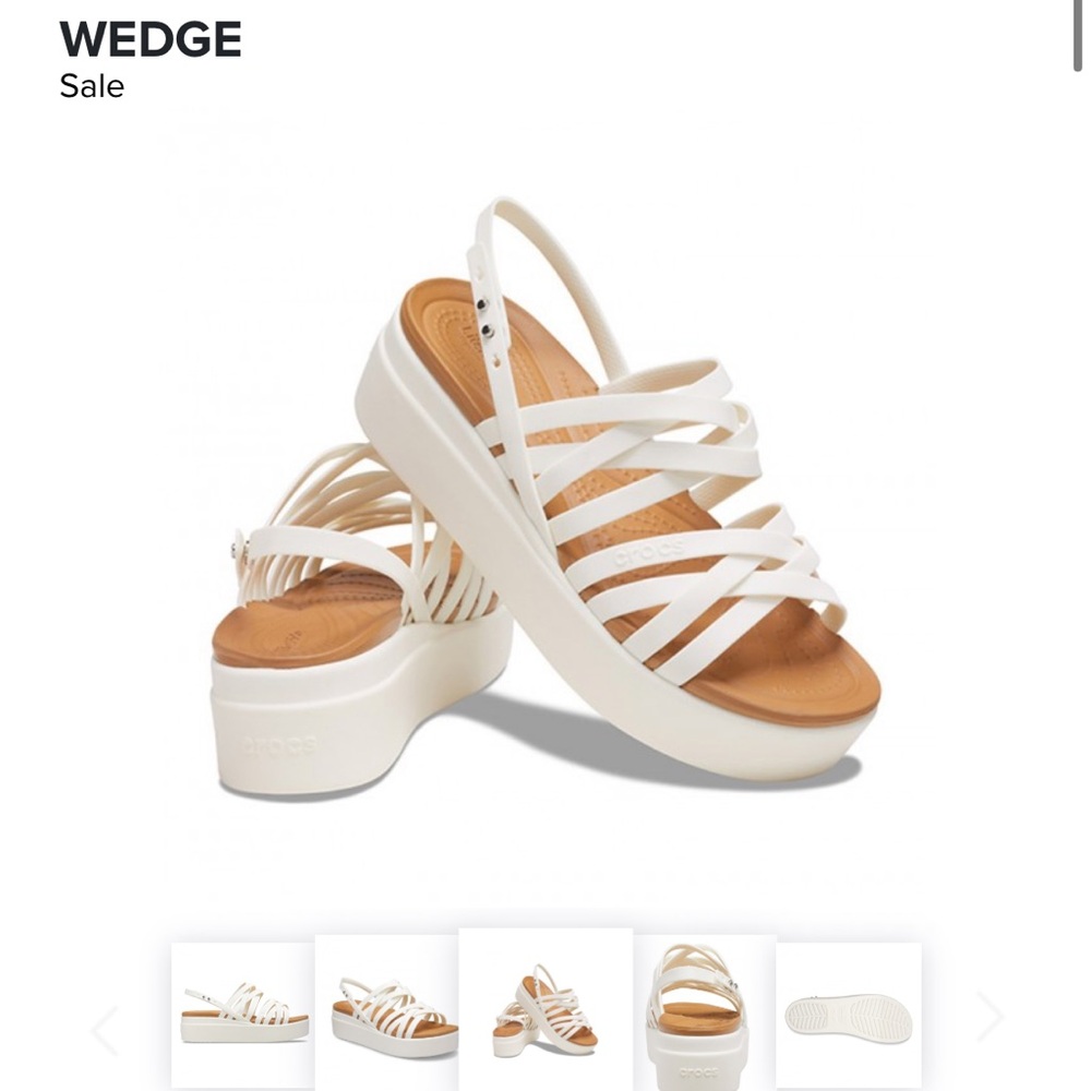 CROCS White Tan Wedge Sandals with Cushioned Footbed
